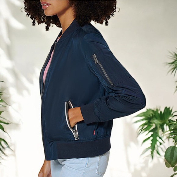 NEW Women's Levi’s Navy Blue Flight Bomber Jacket - Picture 13 of 16